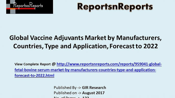 Global Vaccine Adjuvants Market by Manufacturers, Countries, Type and Application, Forecast to