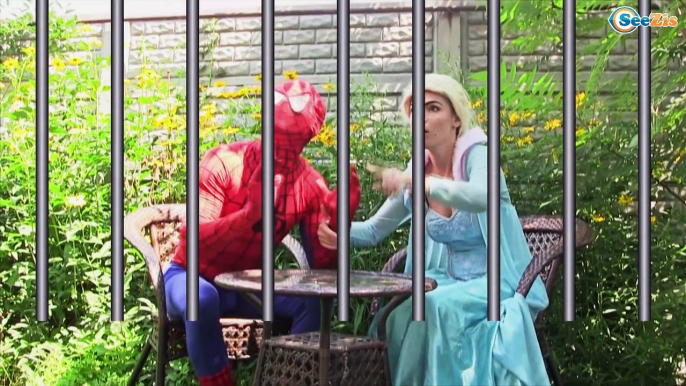 Frozen Elsa & Spider JAILED! w/ Spiderman Joker Anna Maleficent TOYS! Superhero Fun