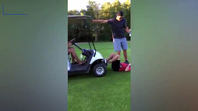 Friends coin beer body surfing game to pass time whilst golfing