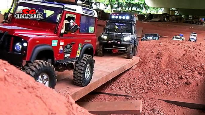 7 trucks mudding! Trail finder 2 hilux Axial scx10 Jeep Defender RC offroad adventures Par