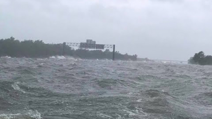 Waves Break Over Interstate 10 as Tropical Storm Harvey Brings Devastating Flooding to Houston