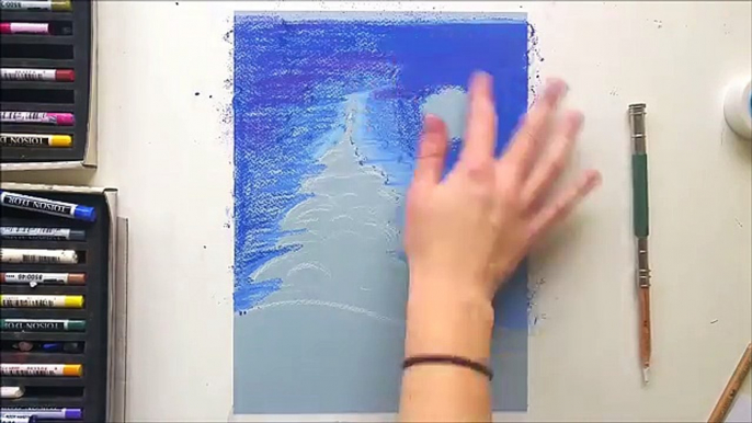 Un et un à un un à fantaisie peinture scène doux hiver avec pastels |