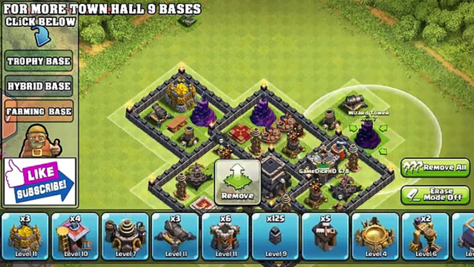 Clash Of Clans - Town Hall 9 (TH9) Best War / Trophy Base (2 Air Sweepers/New Update new)