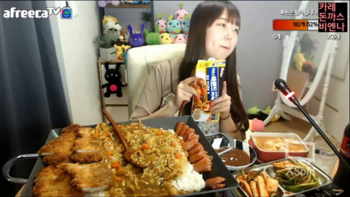 카레한판! 돈까스에 비엔나 토핑~ 김치3종 깍두기 파김치 동치미와 함께 먹방 mukbang 볼빨간효닝