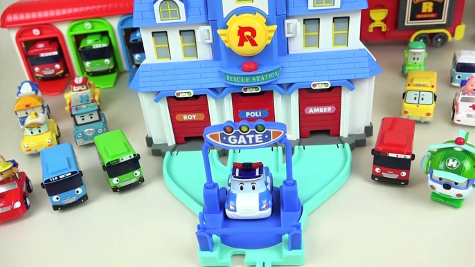 Robocar Poli car toy rescue center and Kinder Joy Surprise eggs toys