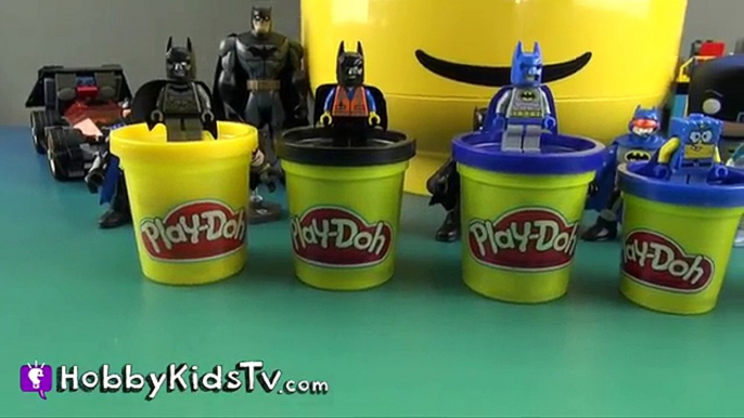 Spiderman Mania! Play-Doh Lego Head Makeovers Batman + Hulk Smash HobbyKidsTV