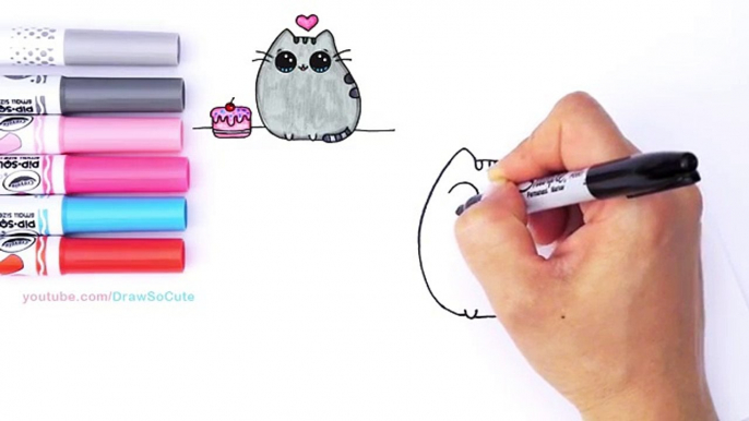 How to Draw + Color Pusheen Cat step by step Easy Cute Cartoon Cat