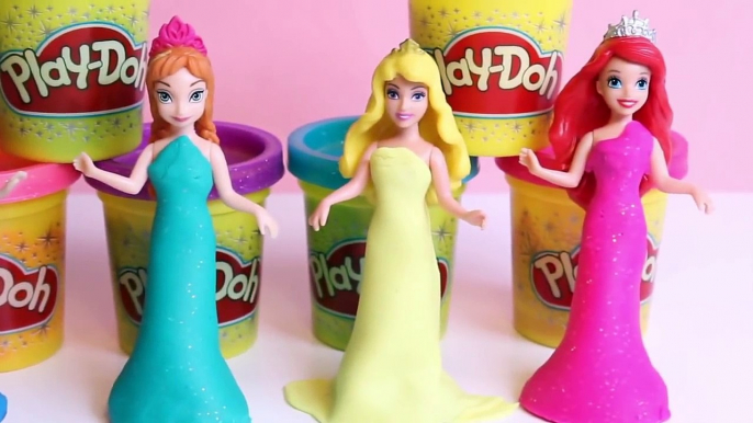 Play Doh Sparkle Disney Princess Magiclip Dolls Glitter Dress PlayDoh Princesas Disney Juguetes