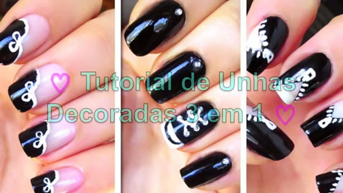 3 Unhas Decoradas Passo-a-Passo (Lacinho, All Star e Zipper) - 3 Easy Nail Art Desings