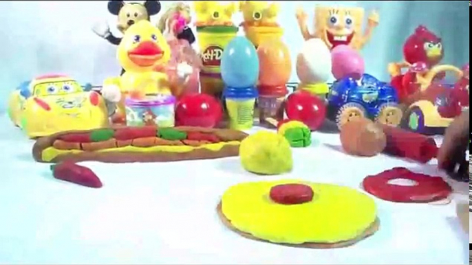 Play doh pizza sandawich surprise eggs Spongebob angry birds disney duck play doh