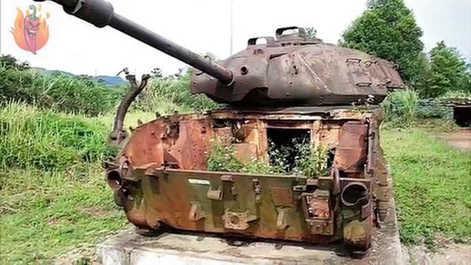 Abandoned Tanks WW2 In The Woods. Abandoned Military Vehicles In Forest. Old Rusty Tank Wrecks