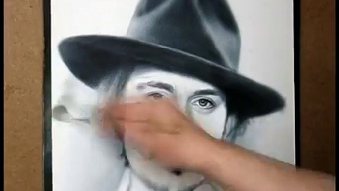 Johnny Depp Speed drawing portrait in dry brush technique