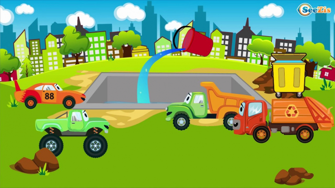 The Fire Truck helps The Little Pink Car | Service & Emergency Vehicles Cartoons for children