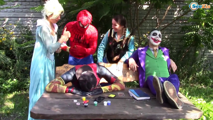 Frozen Elsa & Spiderman Elsa Gets a TATTOO! Princess Anna Joker Maleficent Superheroes in Real Life