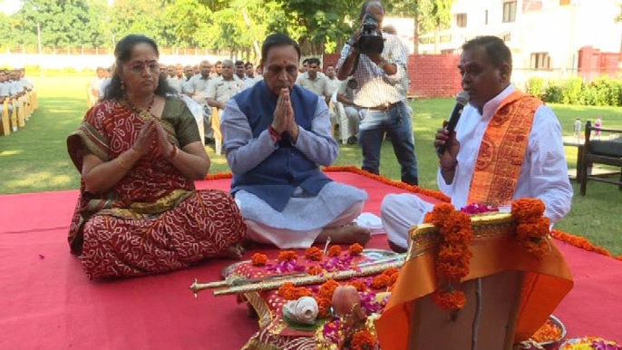 Gujarat CM Vijay Rupani performs 'Shastra Puja' on Dusshera festival in Gandhinagar