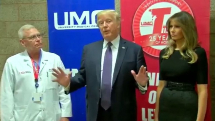 President Trump meets with first responders of mass shooting at Las Vegas hospital