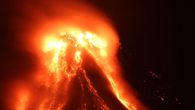 Lava Fountain Spews From Mayon Volcano