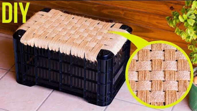 DIY - BANCO CAIXOTE DE FEIRA com Trama de Sisal