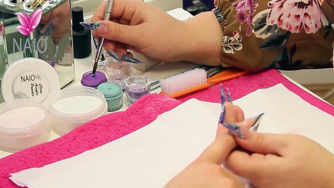 Encapsulated Butterfly Stiletto Acrylic Nail Tutorial Video by Naio Nails