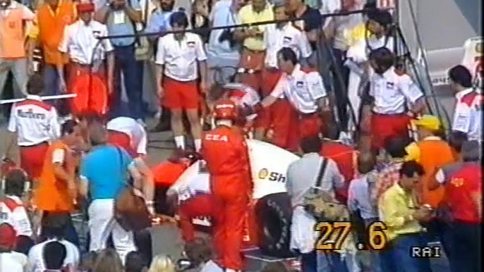 GP Italia 1986: Pit stop di N. Piquet,K. Rosberg,Brundle,Jones,Johansson e Mansell,sosta di Prost e ritiro di Alliot