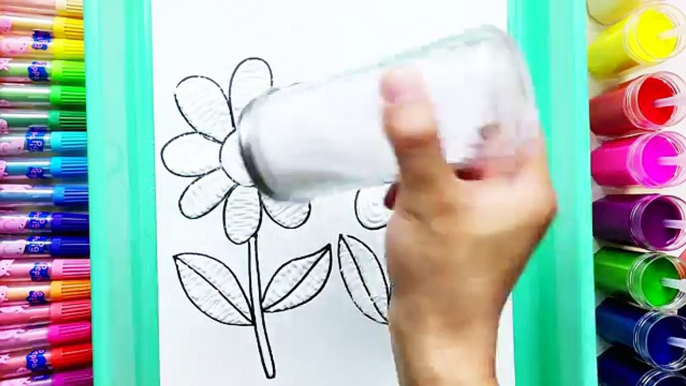 Flowers Coloring Pages Salt Painting for Kids | Fun Art Learning Colors Video for Children