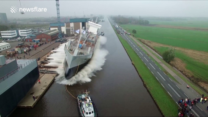 Amazing drone footage of cargo ship launch