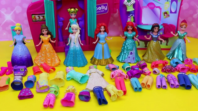 DisneyCarToys Frozen Elsa & Polly Pocket Kids Toys Disney Princess Magic Clip Dolls Dress Up Booth