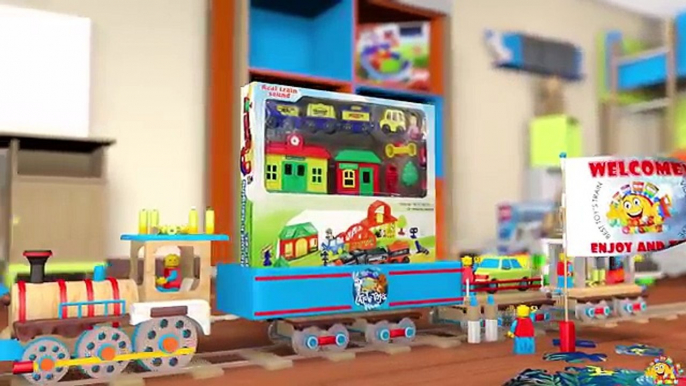 Tracks with Hanging Bridge Set Happiness Train & Shcool Bus Toys VIDEO FOR CHILDREN