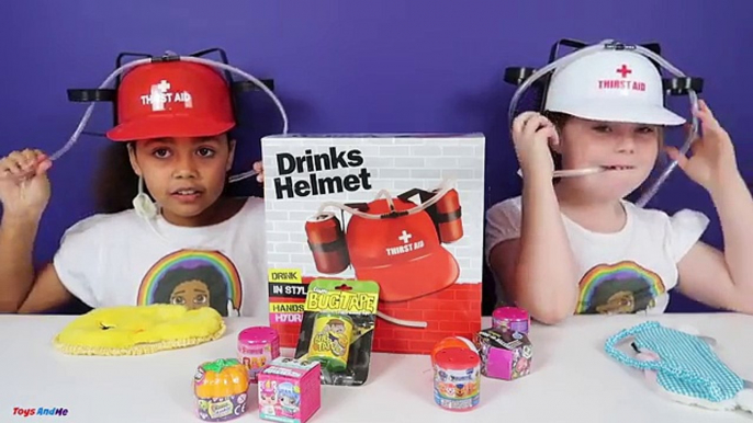 Freaky Gross Soda Challenge! Drinks Helmet Guessing Game - Shopkins - Gummy Candy - Surprise Eggs