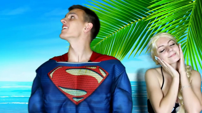 Frozen Elsa Dance and loses shorts! Supeman found, Joker & Evil Witch Superhero IRL