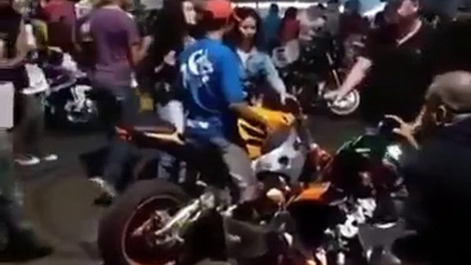 Trio wheelie stunt does not go as planned