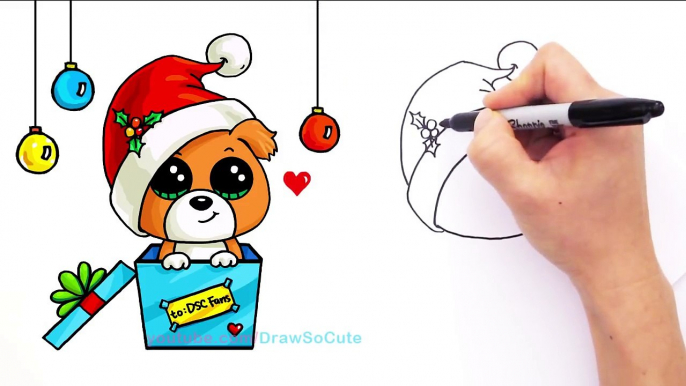 How to draw Puppy Christmas Present step by step Easy Holiday Special