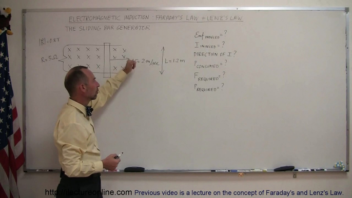 Physics - Electromagnetic Induction: Faradays Law and Lenzs Law (2 of 2) Sliding Bar Generator