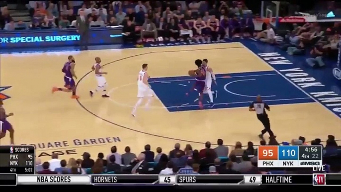 Kristaps Porzingis makes huge block and then makes a huge dunk!