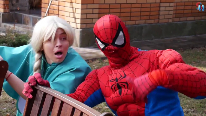 Joker and minion battle Spiderman Frozen Elsa Spider-Man Superheroes in real life