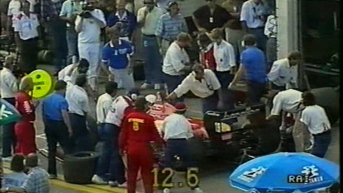 GP AUT87: Sorpasso di Mansell a N. Piquet, pit stop di N. Piquet, Prost, Mansell, Alboreto e A. Senna e sosta di T. Fabi