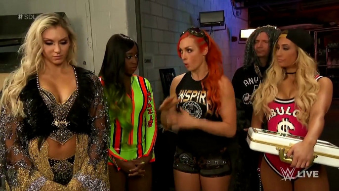Carmella, Becky Lynch, Charlotte Flair, Lana, Tamina, Naomi, Natalya, James Ellsworth Backstage SmackDown 10.31.2017