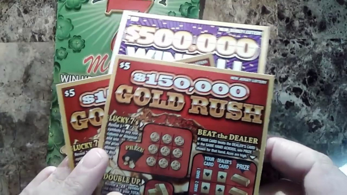 NJ LOTTERY SCRATCH OFF BIG WINNER ON $5 GOLD RUSH (WINNING SESSION 3 OUT OF 4 TICKETS)