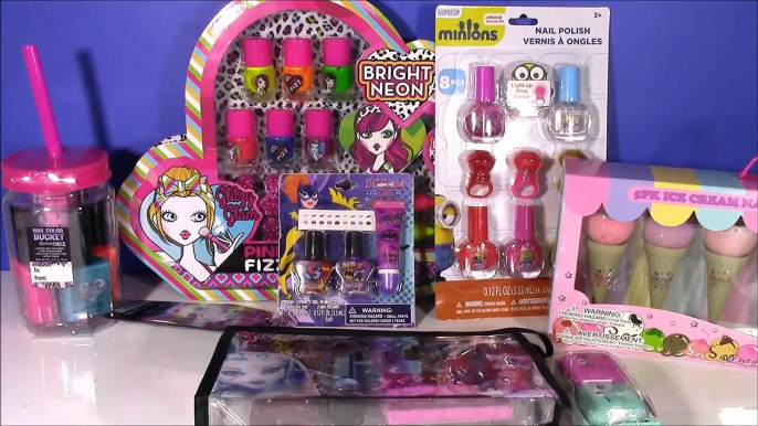 Nail Polish Bonanza 2! Monster High Ice Cream Cone Minions Pink Fizz! Season 5 SHOPKINS! Lip Gloss!