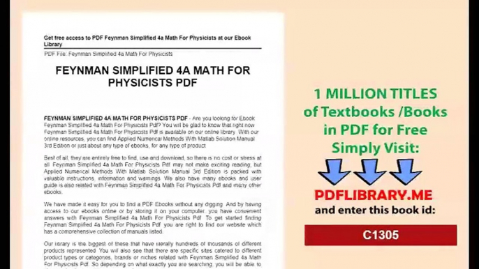 Feynman Simplified 4a Math For Physicists