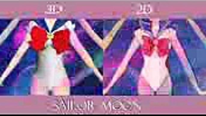 Thủy thủ mặt trăng pha lê biến hình - Sailor Moon Transformation 2D & 3D Comparison