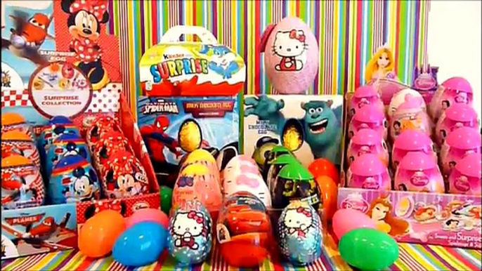 50 Surprise Eggs unboxing 30 minutes! Maxi Cars 3 kinder Spiderman Peppa Pig Spongebob Mickey Mouse