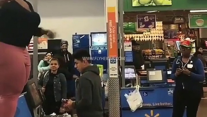 Woman Jumps on Walmart Cash Register and Make Announcement About Big Women