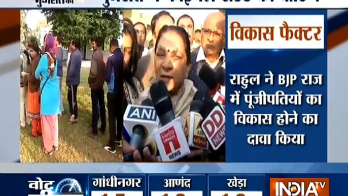 Former Gujarat CM Anandiben Patel addresses media after casting her vote in Ahmedabad's Ghatlodia