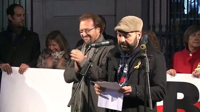 Marcel Mauri (Òmnium) i Enric Blanes (ANC) en l'acte pels dos mesos de presó dels Jordis