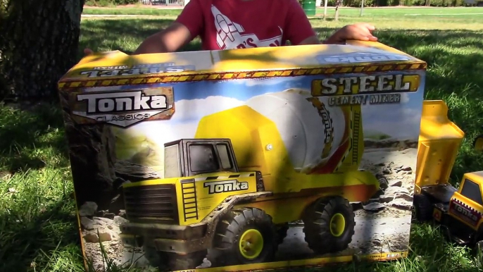 Construction Vehicles for Kids: Tonka Cement Mixer Toy UNBOXING- trucks bulldozer backhoe dump