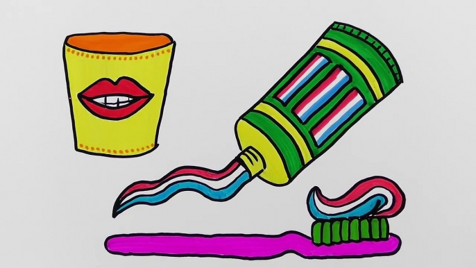 How to Draw Toothbruch, Toothpaste Art Colors for Kids with Colored Markers