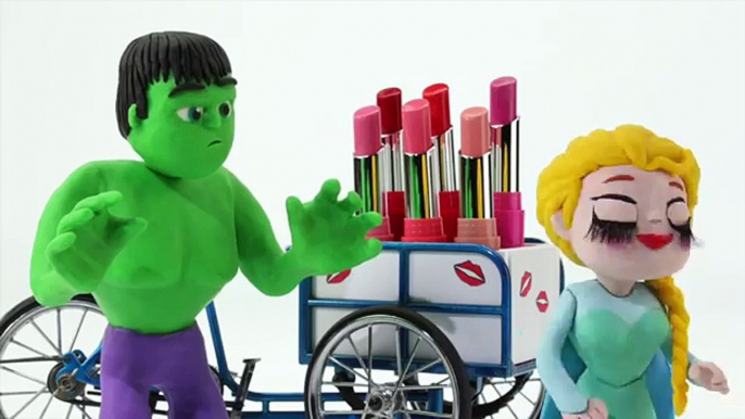 FROZEN ELSA NEW MAKE UP Superhero Babies Play Doh Cartoons w/ Hulk & Spiderman - Stop Motion Movies
