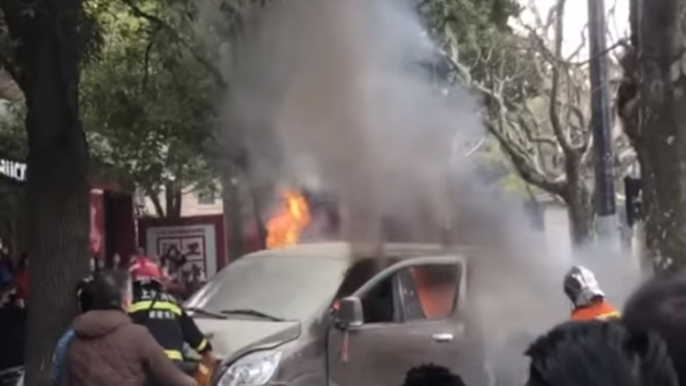 Van Catches Fire After Hitting Crowd in Shanghai