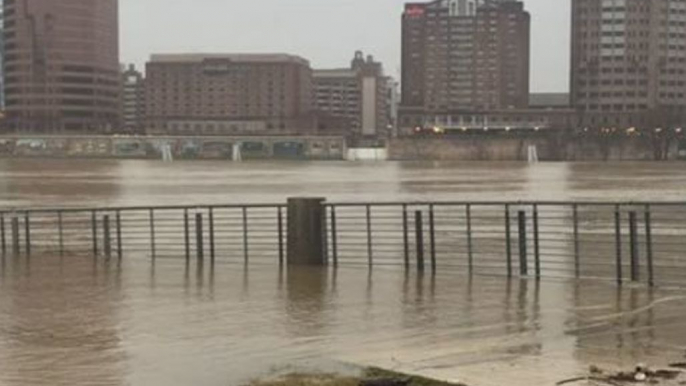 Rising Ohio River Floods Cincinnati Riverbank